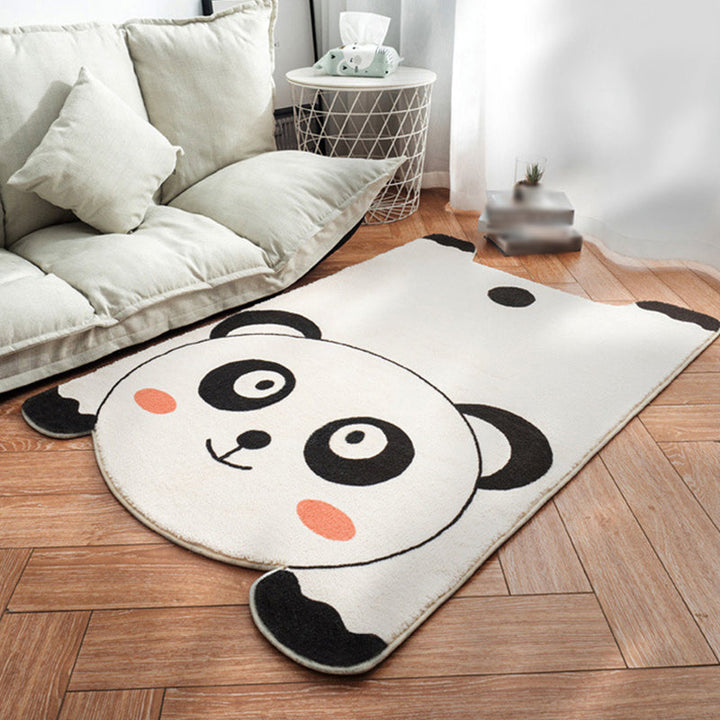 Lisslune | Unique Children Irregular Rug in White and Pink Animal Lion Panda Pattern Rug Polyester Non-Slip Carpet for Children's Room