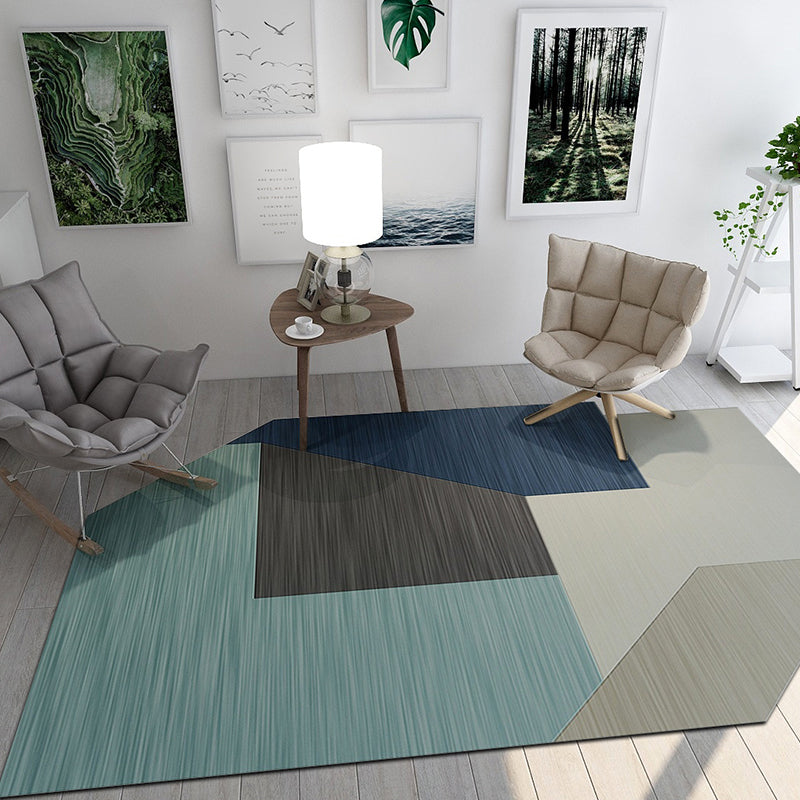 Lisslune | Modern Living Room Irregular Carpet Colorful Block Pattern Carpet Polyester Pet-Friendly Carpet