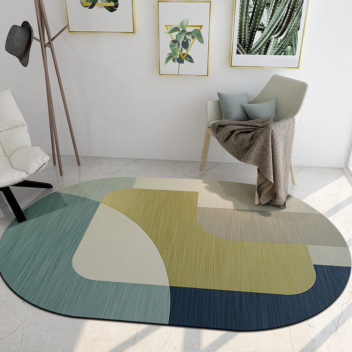 Lisslune | Modern Living Room Irregular Carpet Colorful Block Pattern Carpet Polyester Pet-Friendly Carpet
