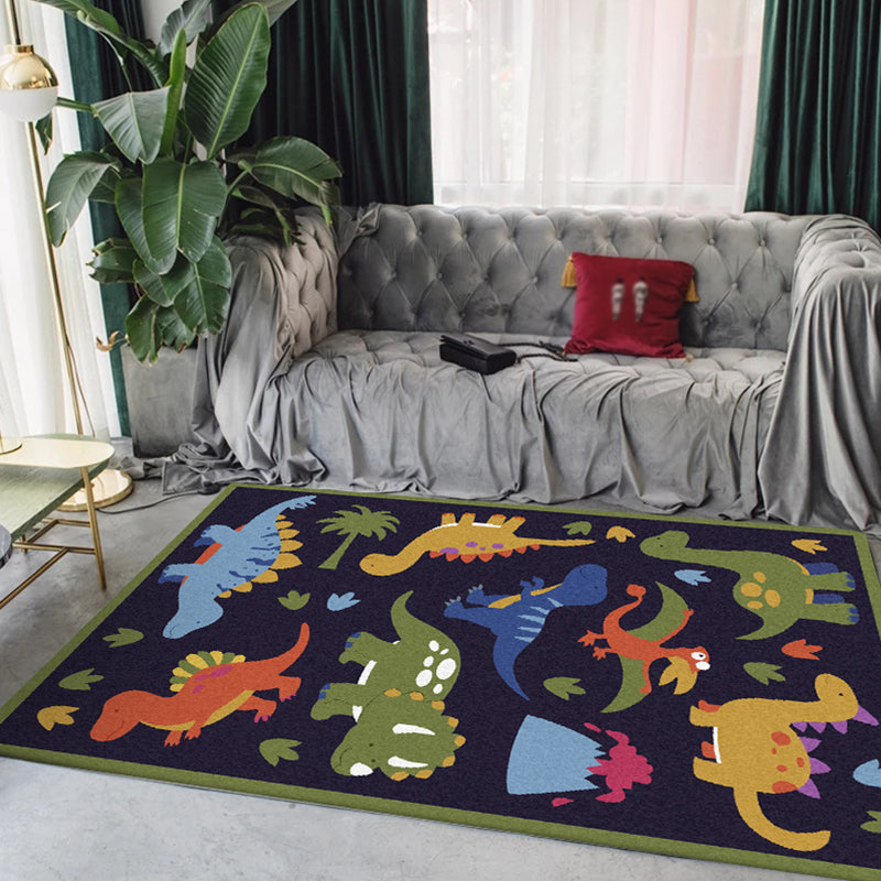 Lisslune | Beautiful children's rug in blue animal dinosaur grass pattern rug polyester stain-resistant rug for the children's room