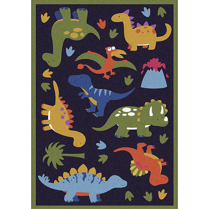 Lisslune | Beautiful children's rug in blue animal dinosaur grass pattern rug polyester stain-resistant rug for the children's room