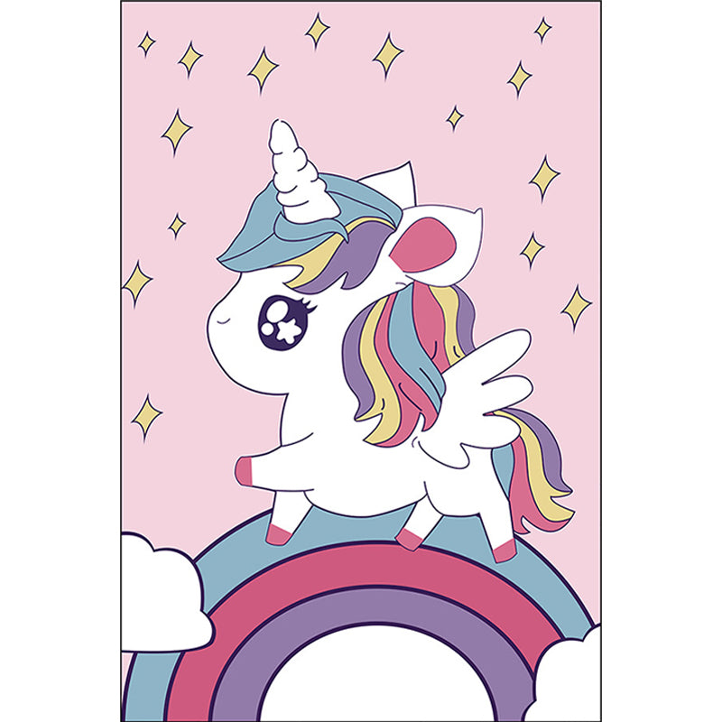 Lisslune | Pink Children's Room Carpet Children Animal Unicorn Rainbow Pattern Rug Polyester Non-Slip Backing Carpet