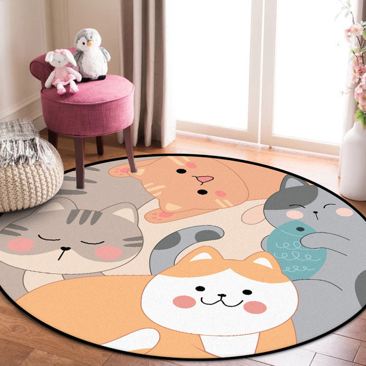 Lisslune | Children's bedroom rug in yellow and brown with animal cat fish print rug polyester non-slip back washable rug