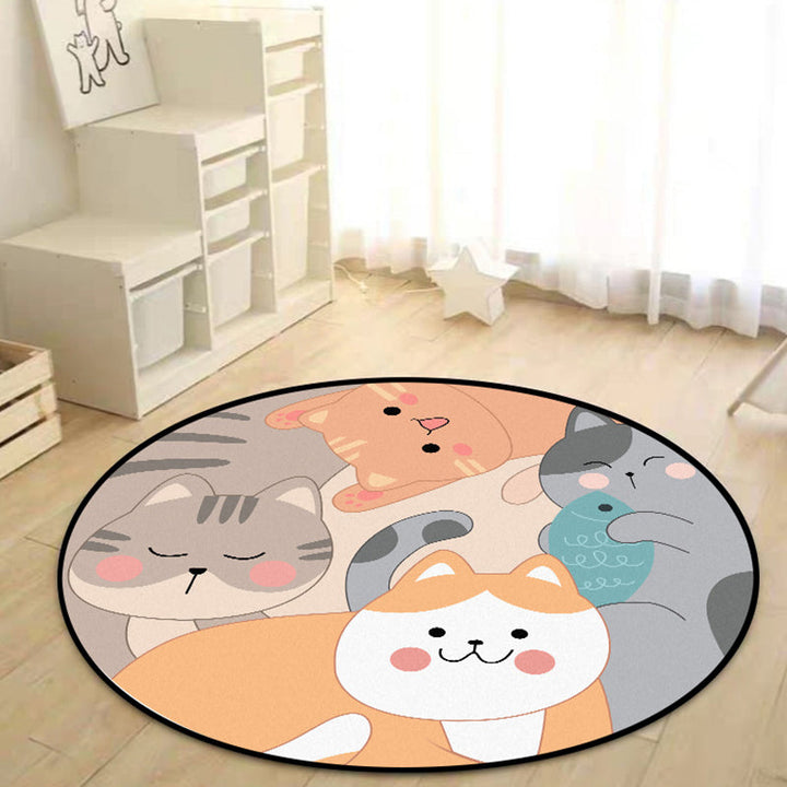 Lisslune | Children's bedroom rug in yellow and brown with animal cat fish print rug polyester non-slip back washable rug