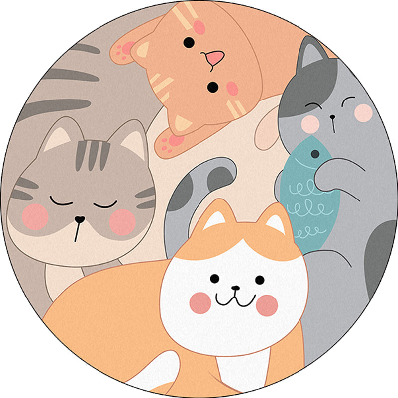 Lisslune | Children's bedroom rug in yellow and brown with animal cat fish print rug polyester non-slip back washable rug