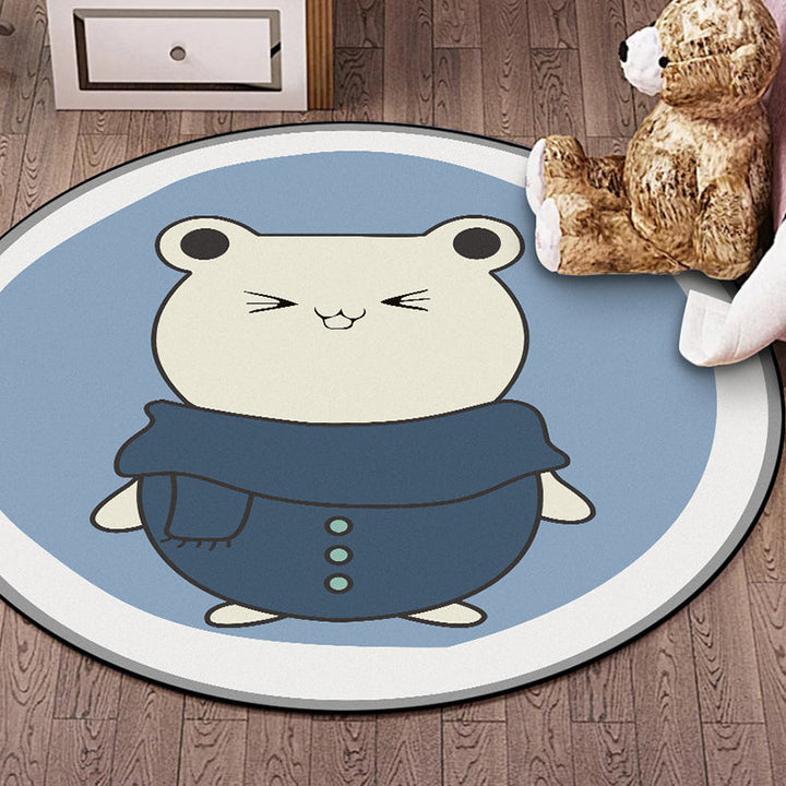 Lisslune | Blue Kids Rug | Kids Animal Hamster Pattern Area Rug Polyester Stain Resistant Carpet