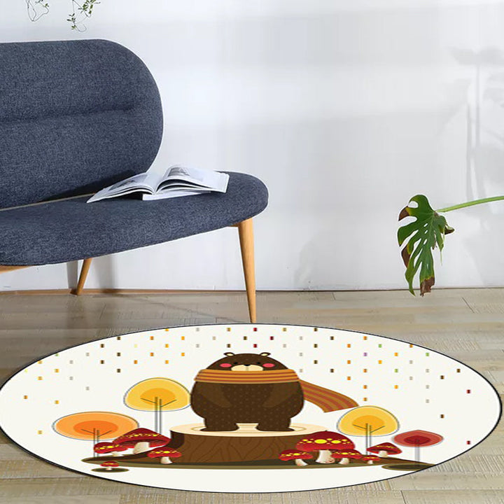 Lisslune | Stylish Children's Carpet in Ivory and Blue Animal Cow Bunny Bear Pattern Carpet Polyester Washable Rug for the Children's Room