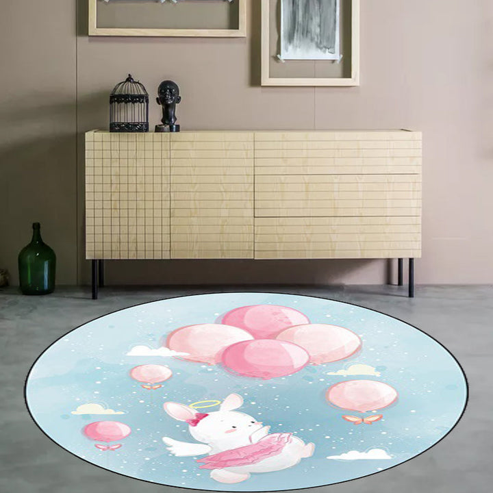 Lisslune | Stylish Children's Carpet in Ivory and Blue Animal Cow Bunny Bear Pattern Carpet Polyester Washable Rug for the Children's Room