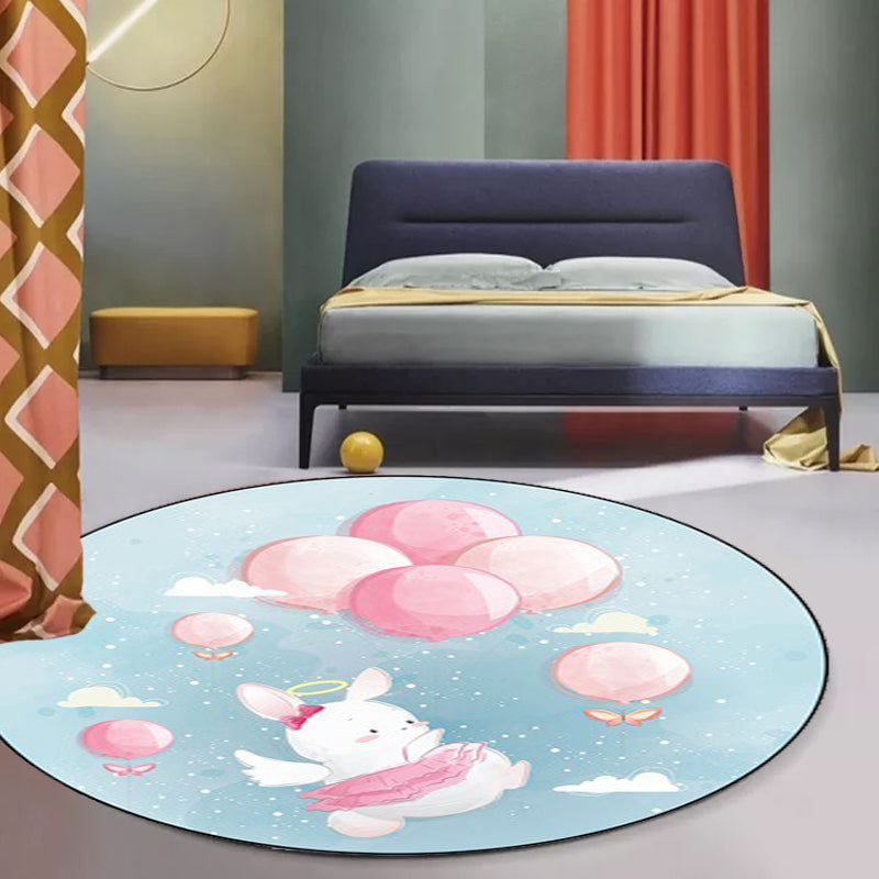 Lisslune | Stylish Children's Carpet in Ivory and Blue Animal Cow Bunny Bear Pattern Carpet Polyester Washable Rug for the Children's Room
