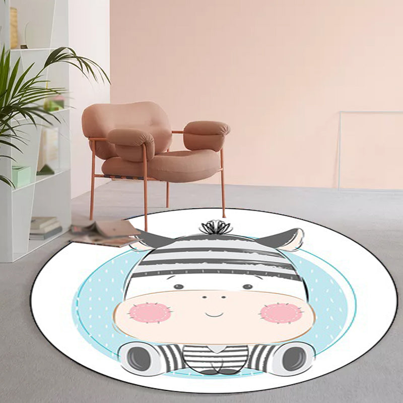 Lisslune | Stylish Children's Carpet in Ivory and Blue Animal Cow Bunny Bear Pattern Carpet Polyester Washable Rug for the Children's Room