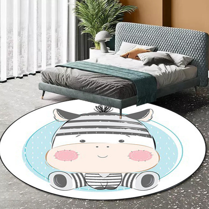 Lisslune | Stylish Children's Carpet in Ivory and Blue Animal Cow Bunny Bear Pattern Carpet Polyester Washable Rug for the Children's Room