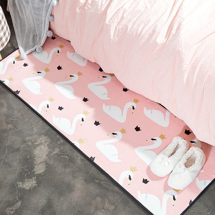 Lisslune | Casual Kids Carpet in Pink Animal Swan Crown Pattern Carpet Polyester Non-Slip Rug for Children's Room