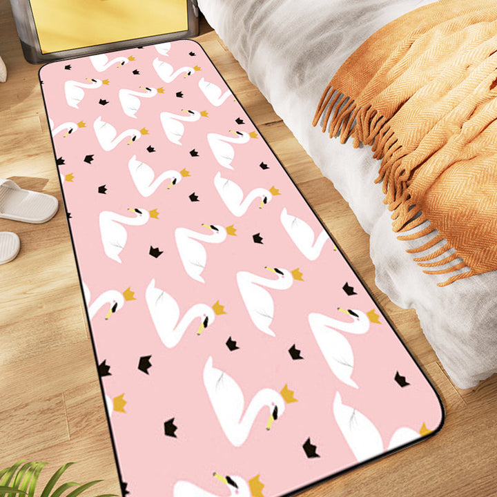 Lisslune | Casual Kids Carpet in Pink Animal Swan Crown Pattern Carpet Polyester Non-Slip Rug for Children's Room
