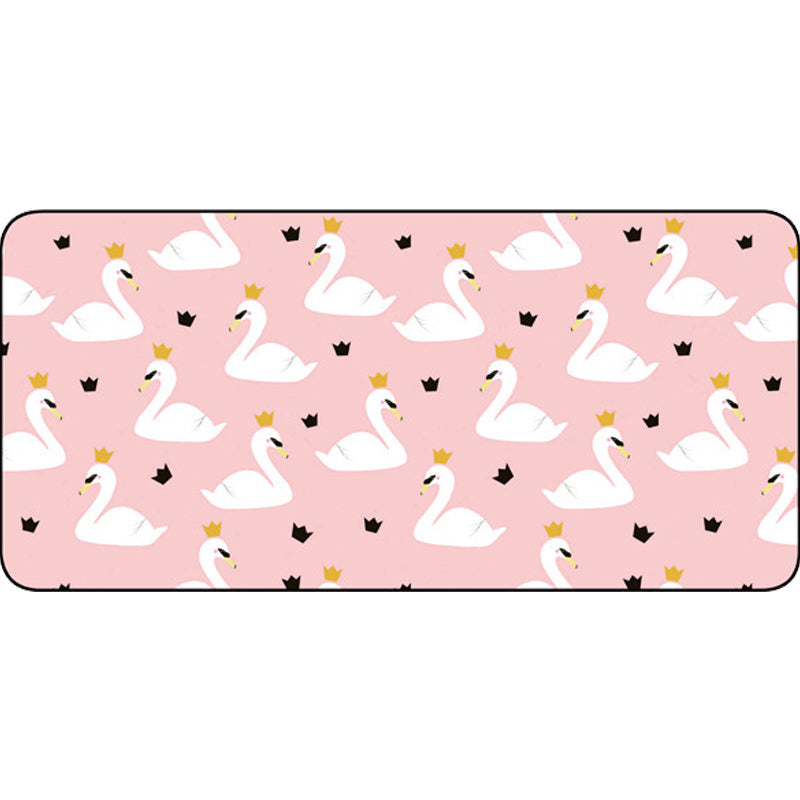 Lisslune | Casual Kids Carpet in Pink Animal Swan Crown Pattern Carpet Polyester Non-Slip Rug for Children's Room