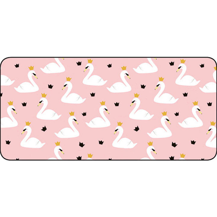 Lisslune | Casual Kids Carpet in Pink Animal Swan Crown Pattern Carpet Polyester Non-Slip Rug for Children's Room