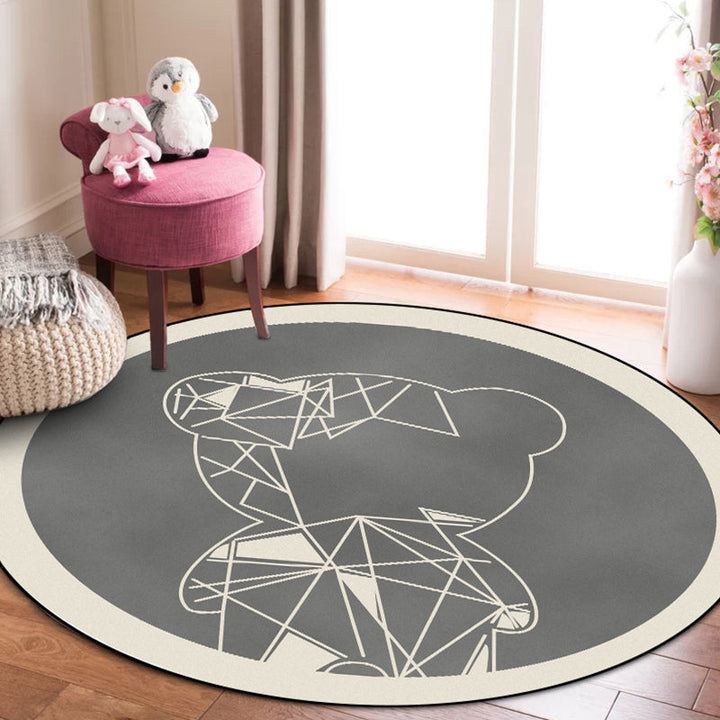 Lisslune | Beautiful children's carpet in gray and brown animal bear geometric pattern carpet polyester stain-resistant carpet for the children's room