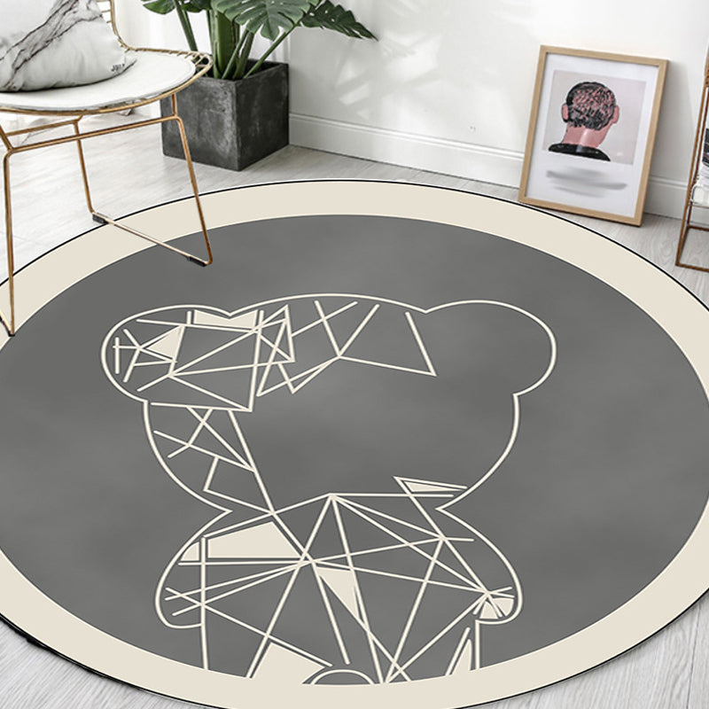 Lisslune | Beautiful children's carpet in gray and brown animal bear geometric pattern carpet polyester stain-resistant carpet for the children's room