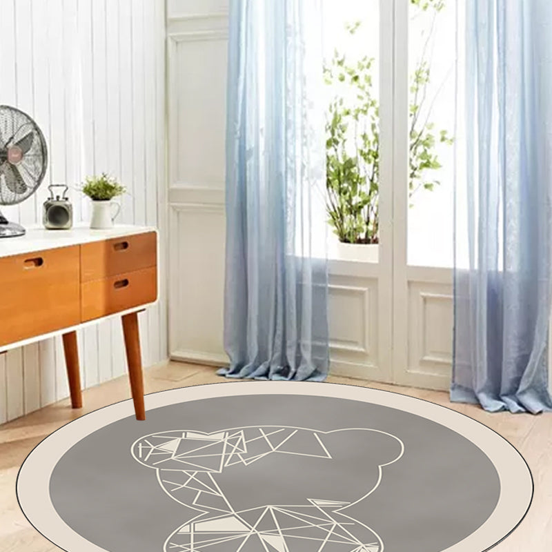 Lisslune | Beautiful children's carpet in gray and brown animal bear geometric pattern carpet polyester stain-resistant carpet for the children's room