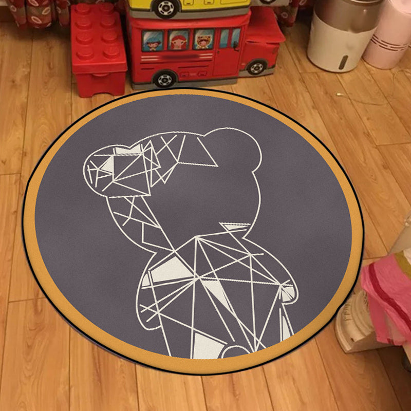 Lisslune | Beautiful children's carpet in gray and brown animal bear geometric pattern carpet polyester stain-resistant carpet for the children's room