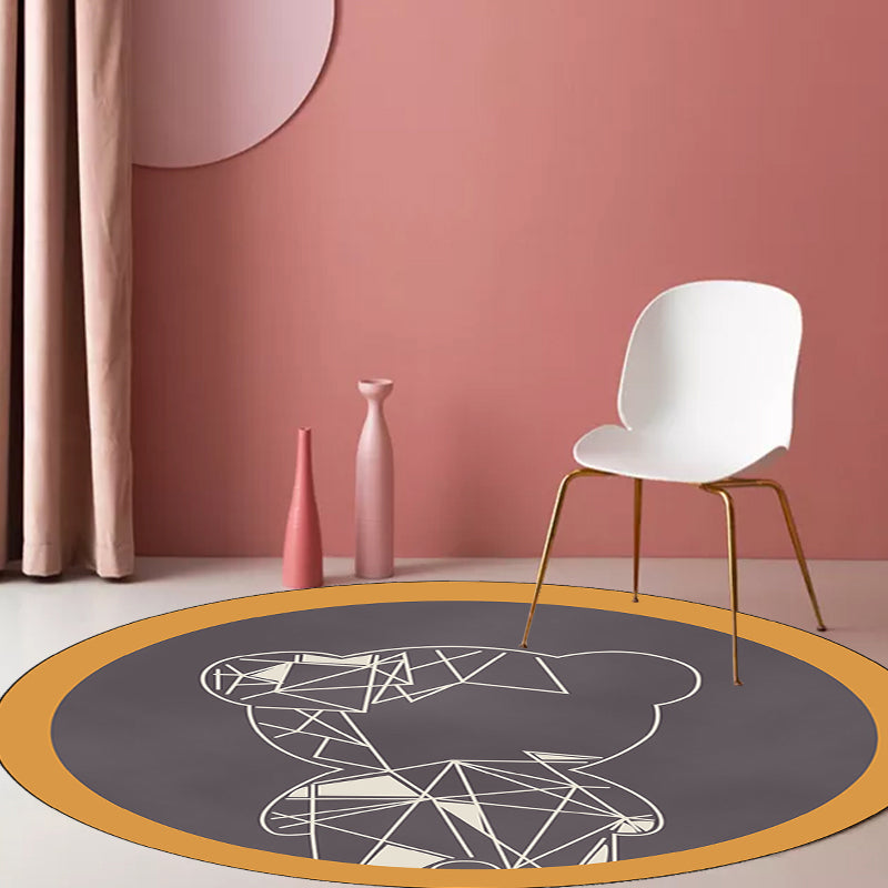 Lisslune | Beautiful children's carpet in gray and brown animal bear geometric pattern carpet polyester stain-resistant carpet for the children's room