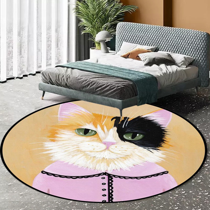 Lisslune | Kids Bedroom Carpet in Green and Blue Animal Cat Glass Print Carpet Polyester Pet-Friendly Area Rug