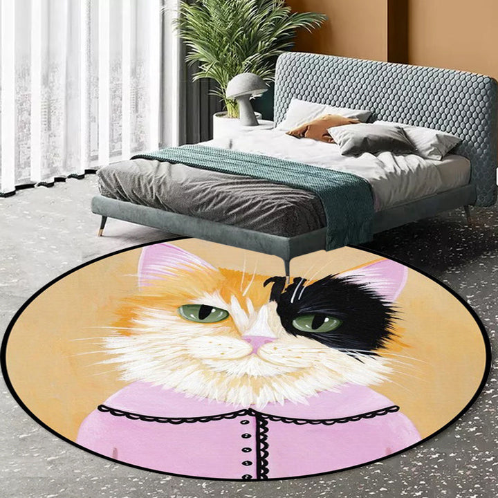 Lisslune | Kids Bedroom Carpet in Green and Blue Animal Cat Glass Print Carpet Polyester Pet-Friendly Area Rug