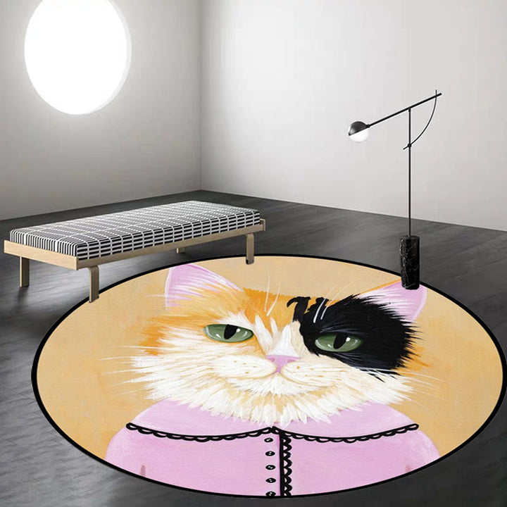 Lisslune | Kids Bedroom Carpet in Green and Blue Animal Cat Glass Print Carpet Polyester Pet-Friendly Area Rug