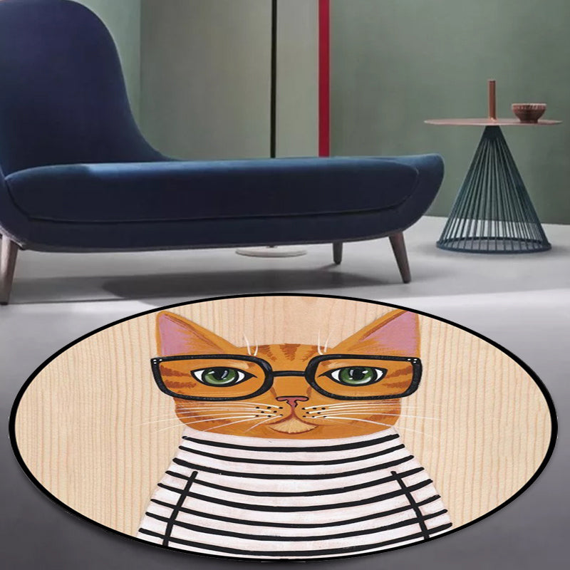 Lisslune | Kids Bedroom Carpet in Green and Blue Animal Cat Glass Print Carpet Polyester Pet-Friendly Area Rug