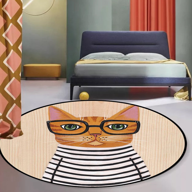 Lisslune | Kids Bedroom Carpet in Green and Blue Animal Cat Glass Print Carpet Polyester Pet-Friendly Area Rug