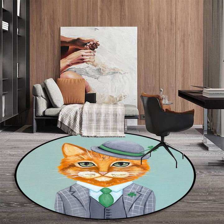 Lisslune | Kids Bedroom Carpet in Green and Blue Animal Cat Glass Print Carpet Polyester Pet-Friendly Area Rug