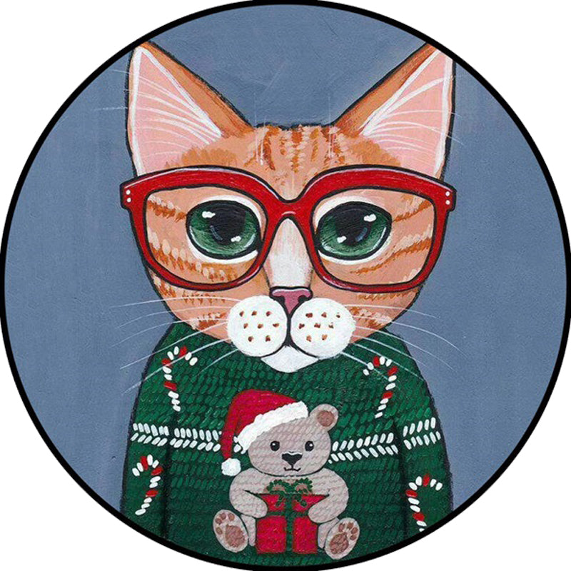 Lisslune | Kids Bedroom Carpet in Green and Blue Animal Cat Glass Print Carpet Polyester Pet-Friendly Area Rug