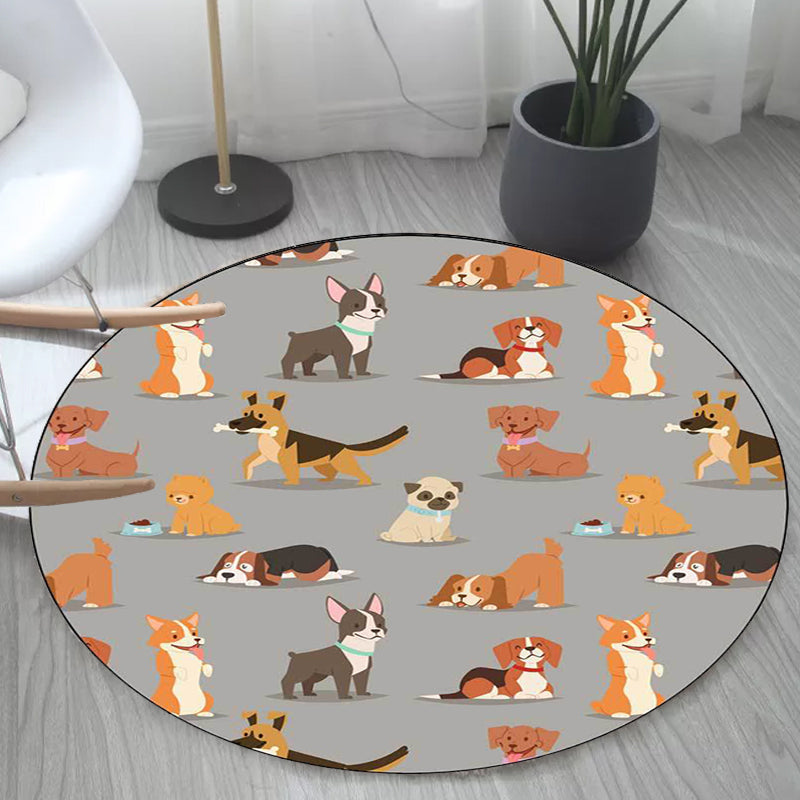 Lisslune | Unique Kids Rug in White and Brown Animal Dog Food Pattern Carpet Polyester Stain Resistant Rug for Children's Room
