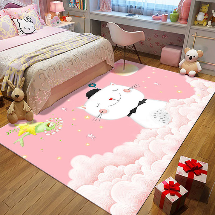 Lisslune | Casual Kids Rug in Pink Animal Cat Cloud Pattern Rug Polyester Non-Slip Back Washable Rug for the Kids Room