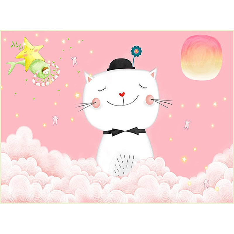 Lisslune | Casual Kids Rug in Pink Animal Cat Cloud Pattern Rug Polyester Non-Slip Back Washable Rug for the Kids Room