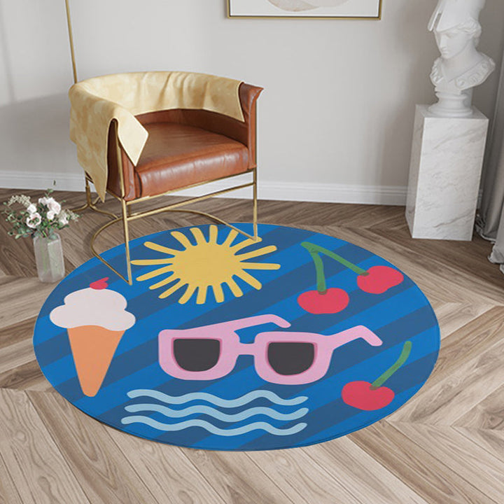 Lisslune | Kids Bedroom Rug in Yellow Food & Beverages Ice Cream Cherry Glasses Print Rug Polyester Pet-Friendly Rug