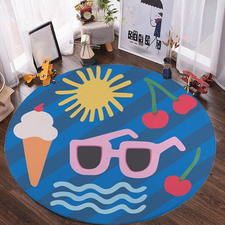 Lisslune | Kids Bedroom Rug in Yellow Food & Beverages Ice Cream Cherry Glasses Print Rug Polyester Pet-Friendly Rug
