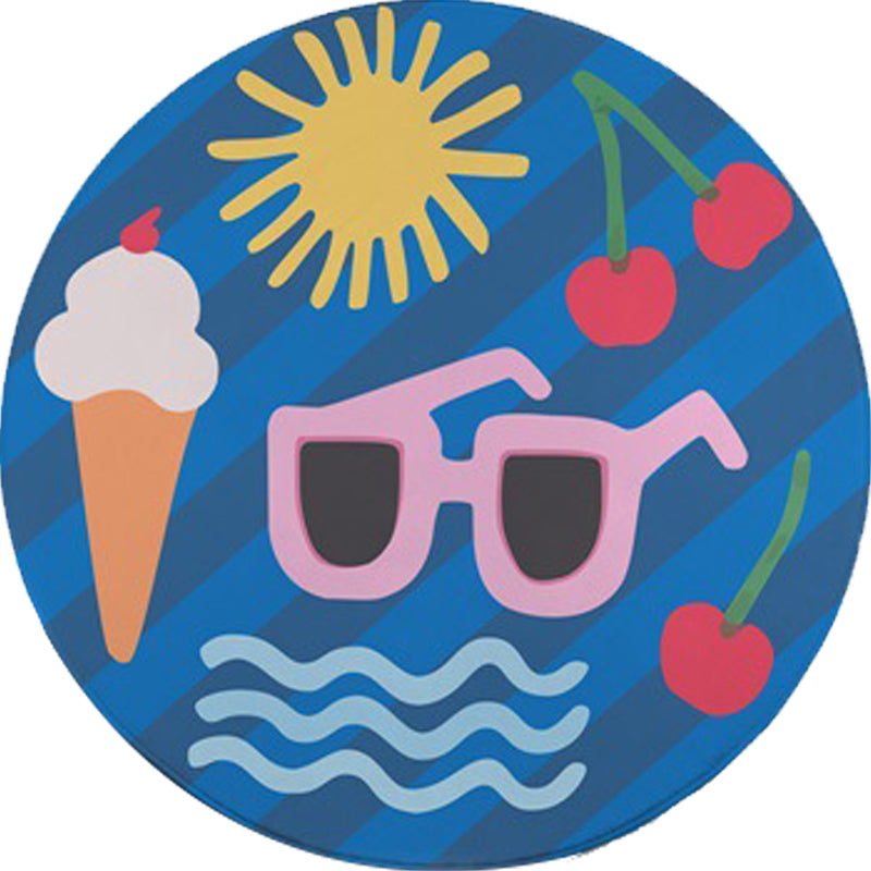 Lisslune | Kids Bedroom Rug in Yellow Food & Beverages Ice Cream Cherry Glasses Print Rug Polyester Pet-Friendly Rug