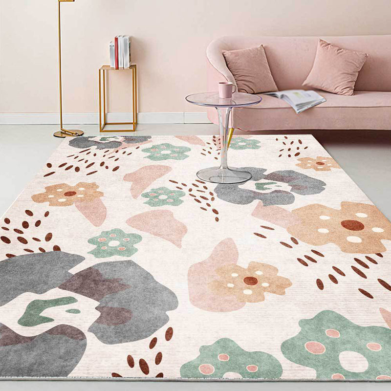 Lisslune | Pink Kids Room Carpet Kids Floral Pattern Carpet Polyester Anti-Slip Mat Carpet