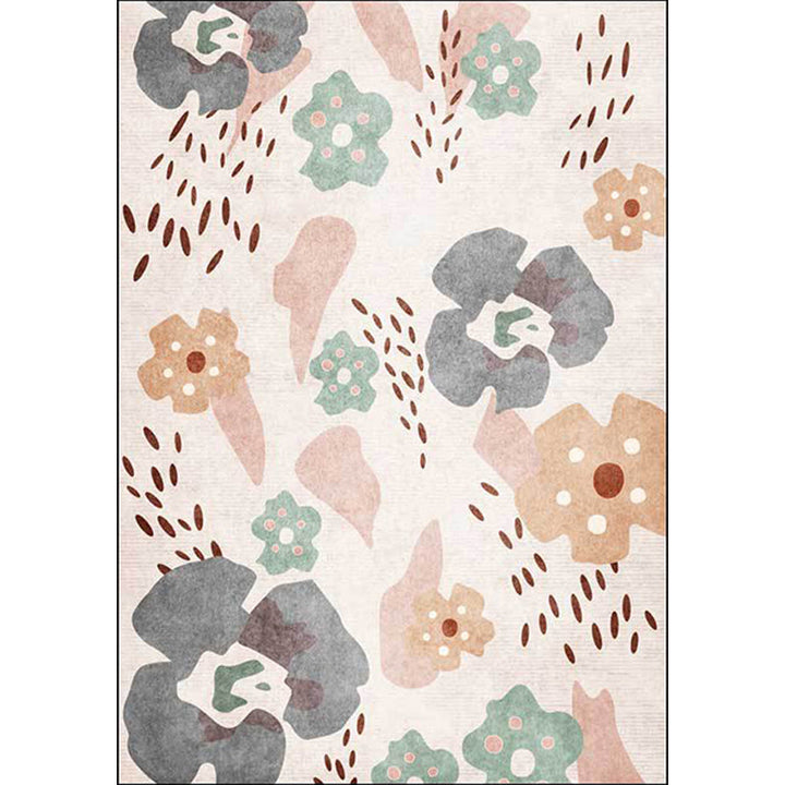 Lisslune | Pink Kids Room Carpet Kids Floral Pattern Carpet Polyester Anti-Slip Mat Carpet