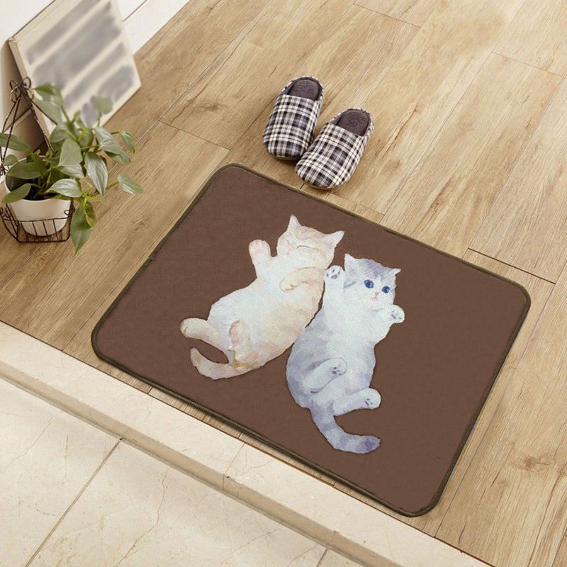 Lisslune | Kids Children's Room Carpet in Brown Animal Cat Lying Print Carpet Polyester Non-Slip Washable Carpet