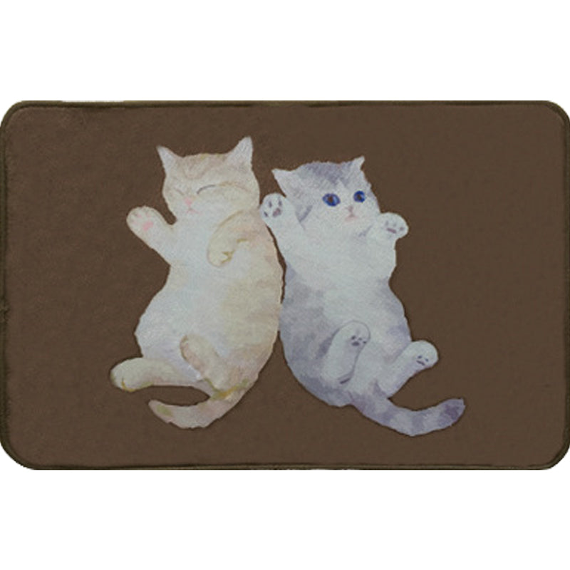 Lisslune | Kids Children's Room Carpet in Brown Animal Cat Lying Print Carpet Polyester Non-Slip Washable Carpet