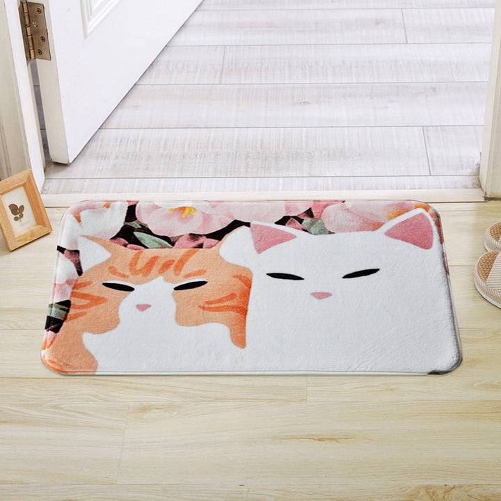 Lisslune | Kids Children's Room Rug in Pink and Yellow Animal Cat Flower Pattern Rug Polyester Non-Slip Back Rug