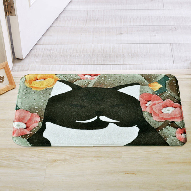 Lisslune | Kids Children's Room Rug in Pink and Yellow Animal Cat Flower Pattern Rug Polyester Non-Slip Back Rug