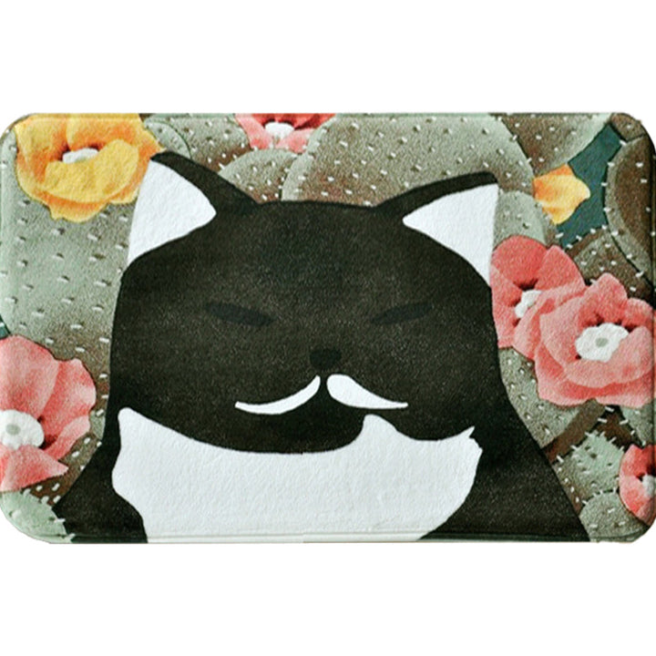 Lisslune | Kids Children's Room Rug in Pink and Yellow Animal Cat Flower Pattern Rug Polyester Non-Slip Back Rug