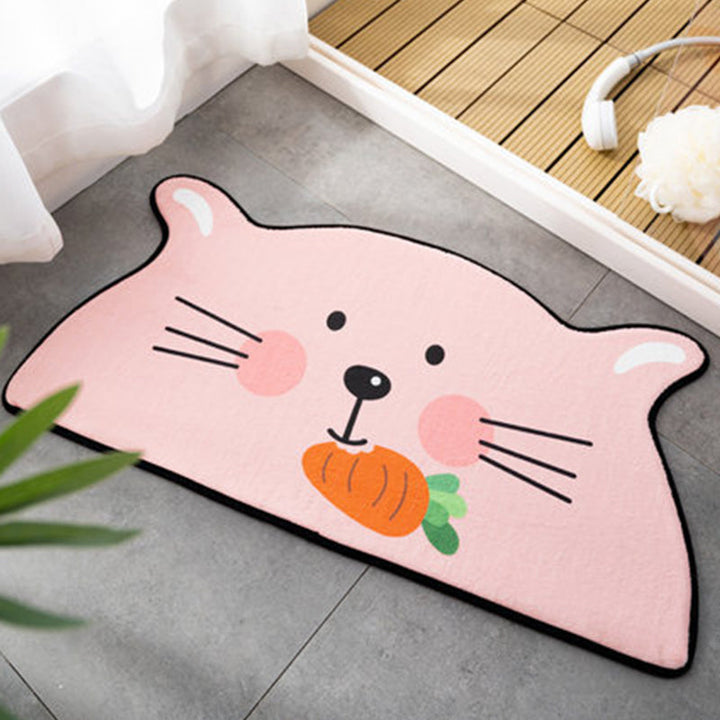 Lisslune | Children Children's Room Irregular Rug in Pink and Orange Animals Tiger Lion Rabbit Print Rug Polyester Stain-resistant Area Rug