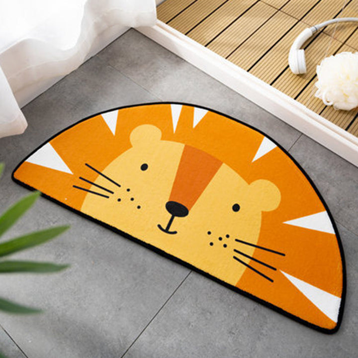 Lisslune | Children Children's Room Irregular Rug in Pink and Orange Animals Tiger Lion Rabbit Print Rug Polyester Stain-resistant Area Rug