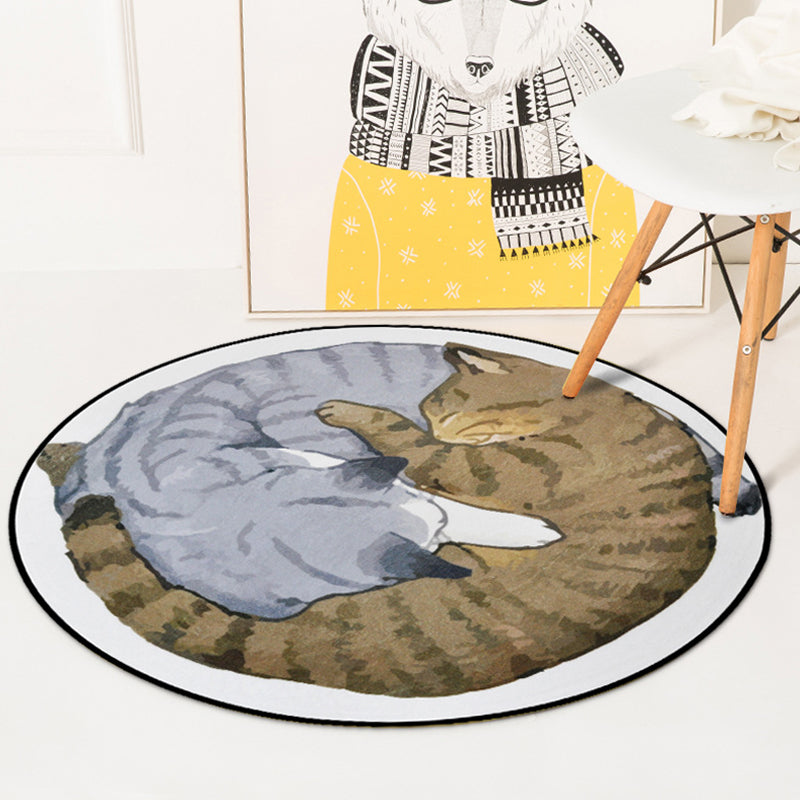 Lisslune | Simple children's rug in gray and white with animal cat pattern rug polyester stain-resistant rug for the children's room