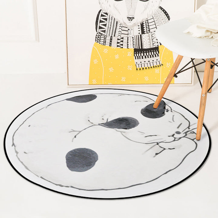 Lisslune | Simple children's rug in gray and white with animal cat pattern rug polyester stain-resistant rug for the children's room