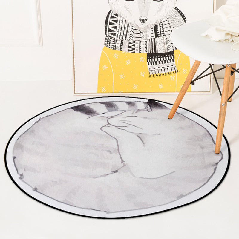Lisslune | Simple children's rug in gray and white with animal cat pattern rug polyester stain-resistant rug for the children's room