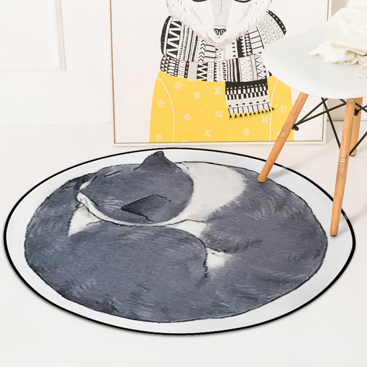Lisslune | Simple children's rug in gray and white with animal cat pattern rug polyester stain-resistant rug for the children's room